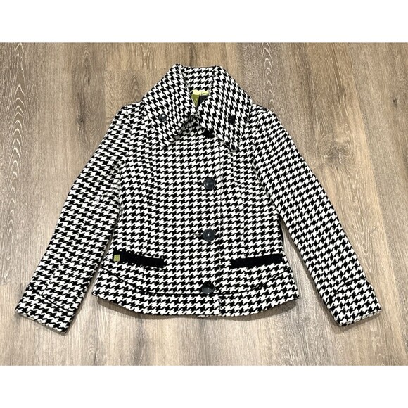 Soia & Kyo Coat Womens Large Black White Wool Blend Houndstooth Jacket - Picture 1 of 14